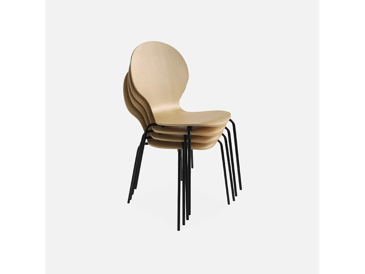 Set di 4 sedie da pranzo in legno con gambe in acciaio, stile retrò,