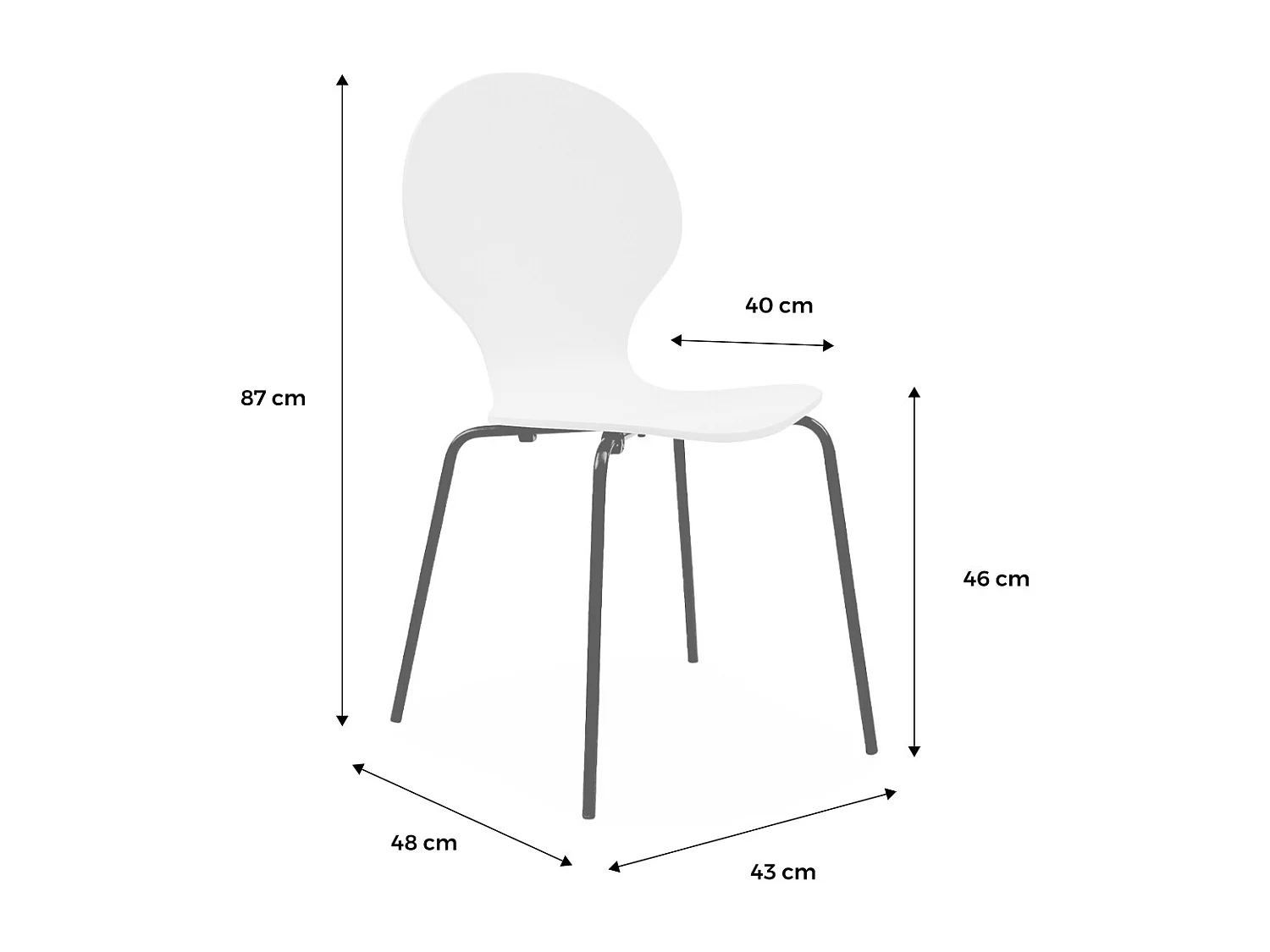 Set di 4 sedie da pranzo in legno con gambe in acciaio, stile retrò,