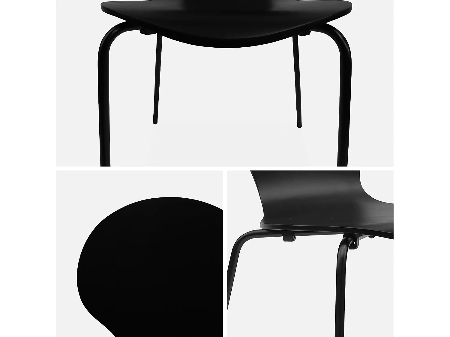 Sillas apilables retro, madera y contrachapado, set de 4 negro