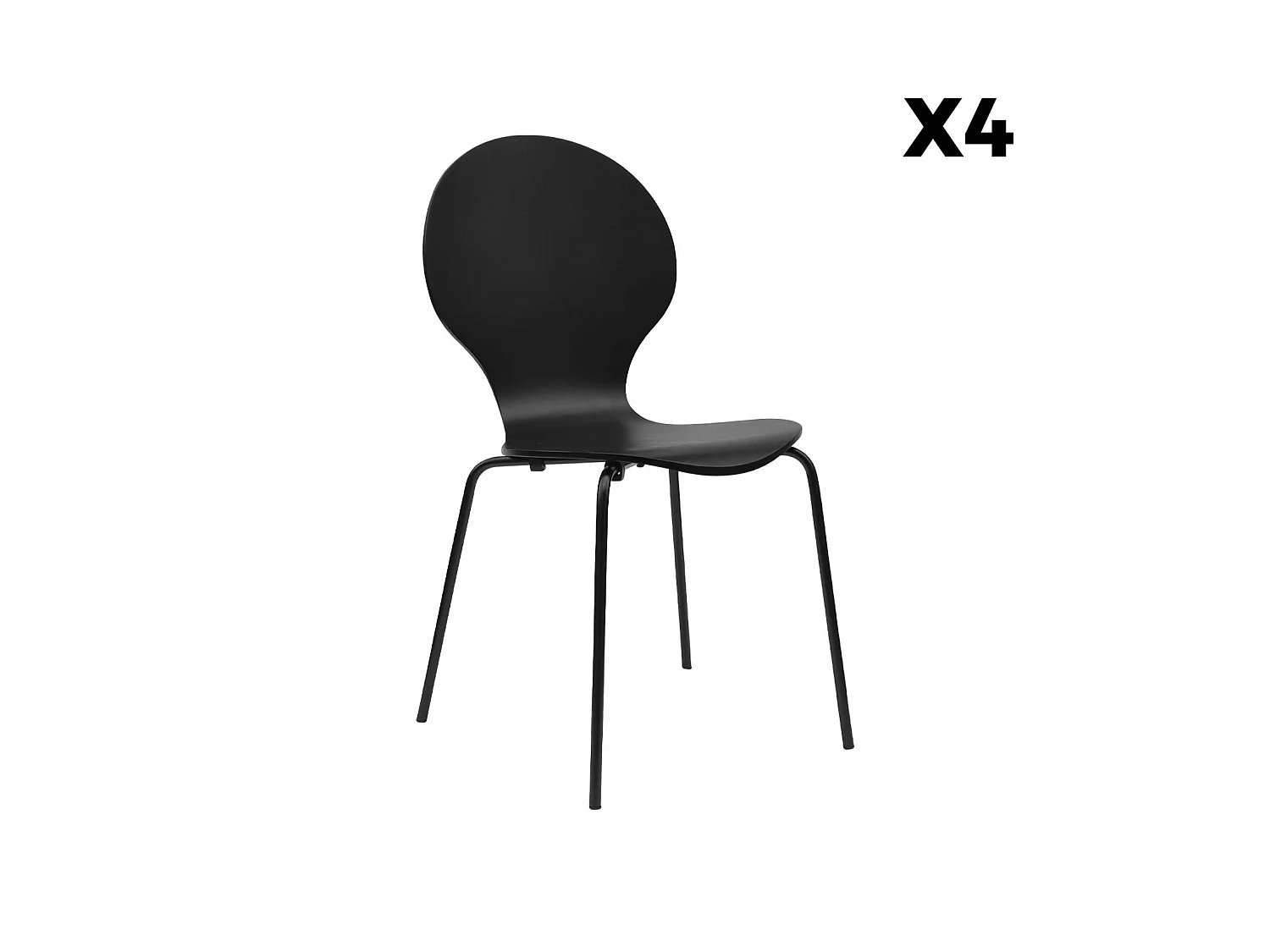 Sillas apilables retro, madera y contrachapado, set de 4 negro