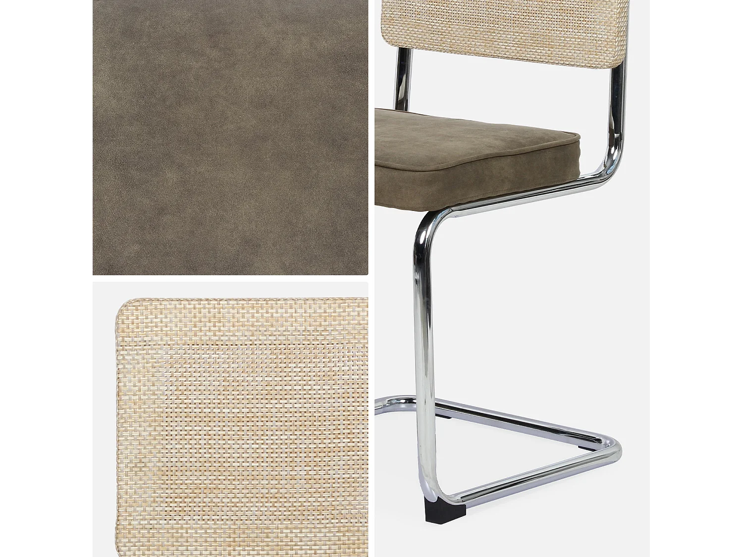 Set di 2 sedie a sbalzo, tessuto e rattan, beige