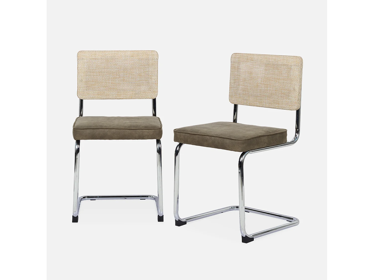 Set di 2 sedie a sbalzo, tessuto e rattan, talpa