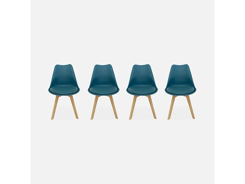 Set 4 sedie scandinave imbottite, gambe in legno , blu