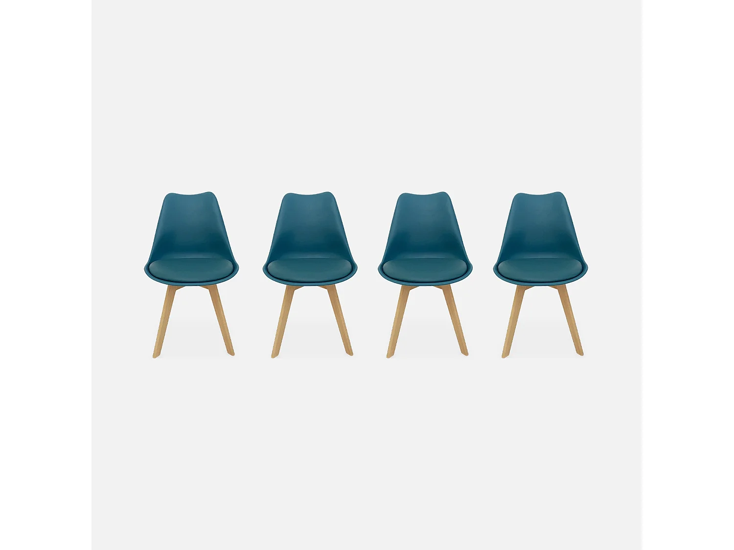 Set 4 sedie scandinave imbottite, gambe in legno , blu