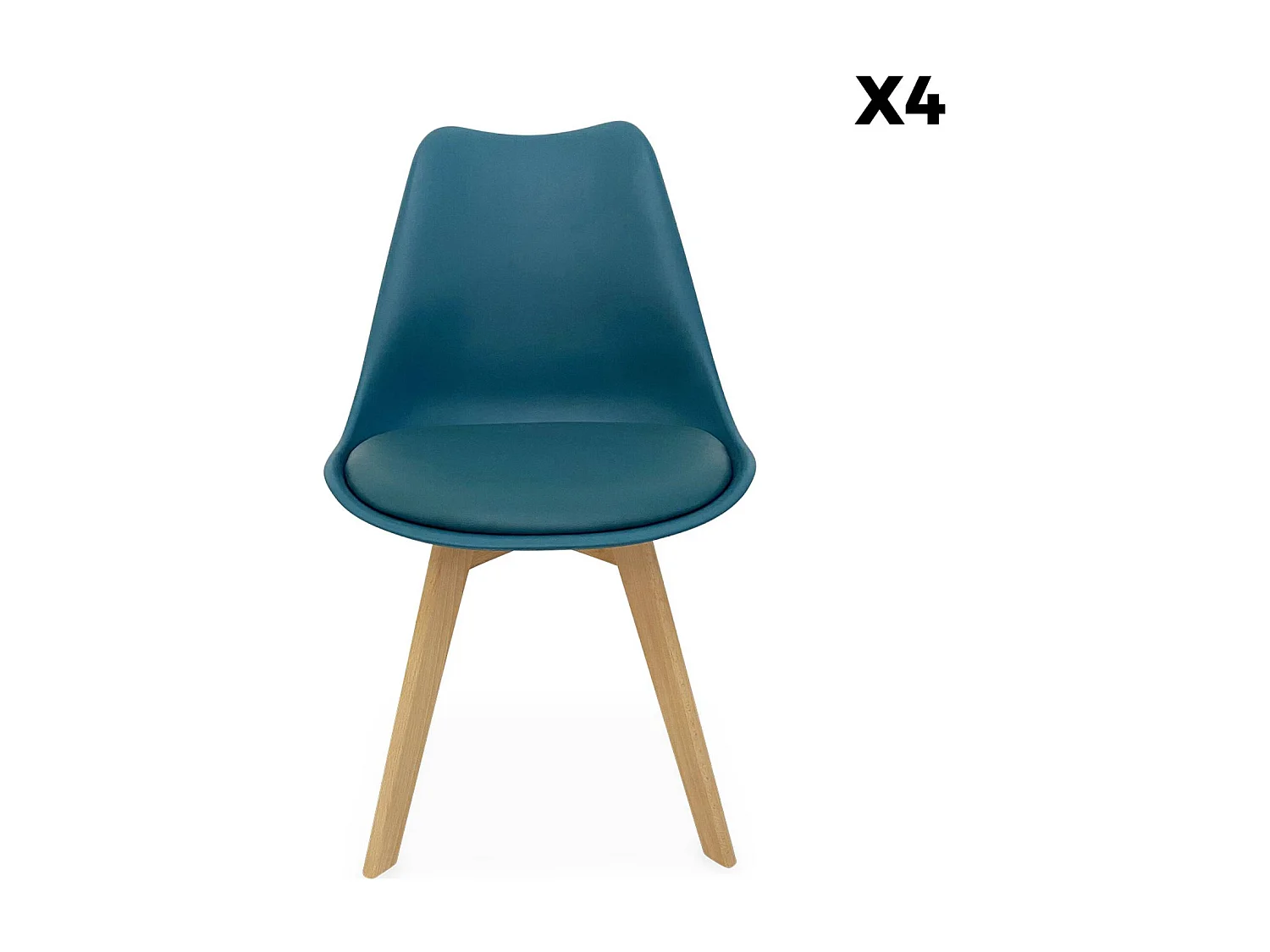 Lot de 4 chaises scandinaves. pieds bois de hêtre. chaises 1 place. bleu canard
