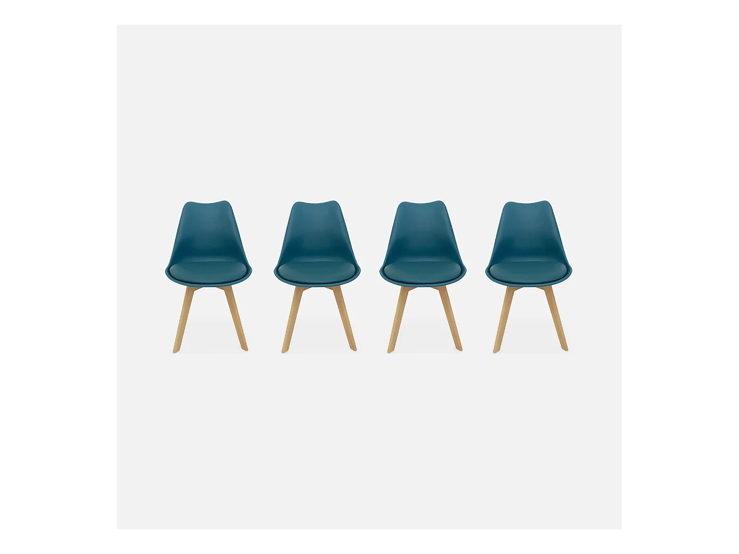 Lot de 4 chaises scandinaves. pieds bois de hêtre. chaises 1 place. bleu canard