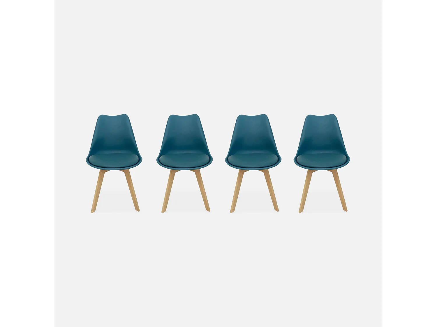 Lot de 4 chaises scandinaves. pieds bois de hêtre. chaises 1 place. bleu canard