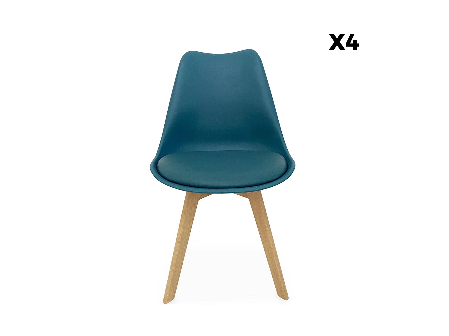 Silla escandinava con patas de madera de haya, set de 4, Azul