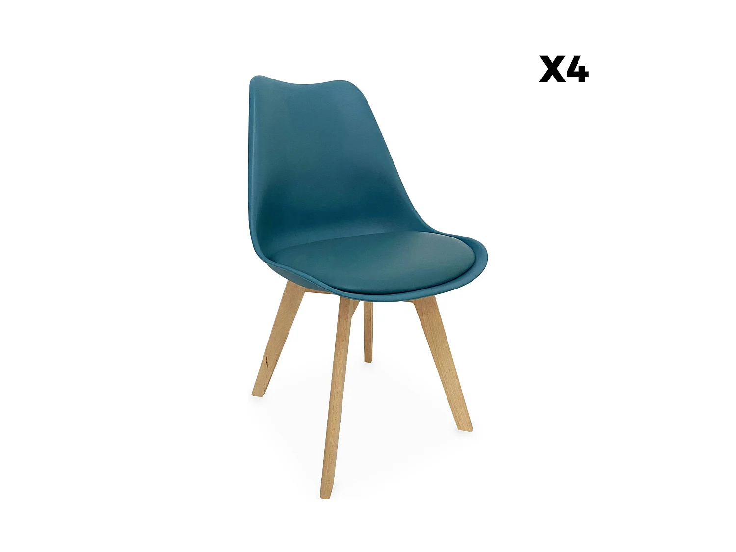 Silla escandinava con patas de madera de haya, set de 4, Azul