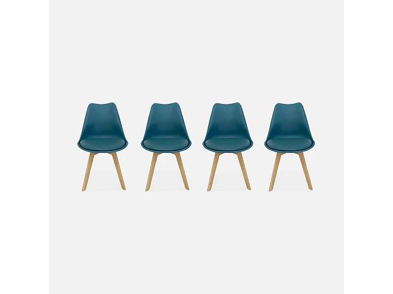 Silla escandinava con patas de madera de haya, set de 4 azul