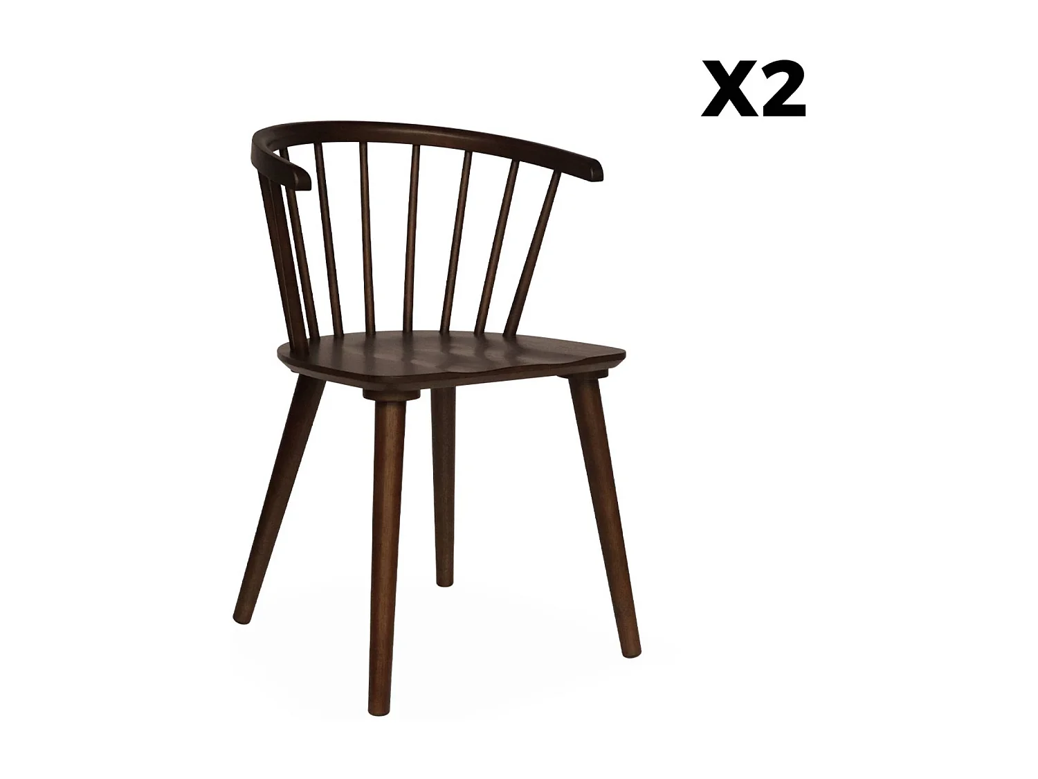 Set di 2 sedie da bar in legno e compensato, marrone scuro naturale