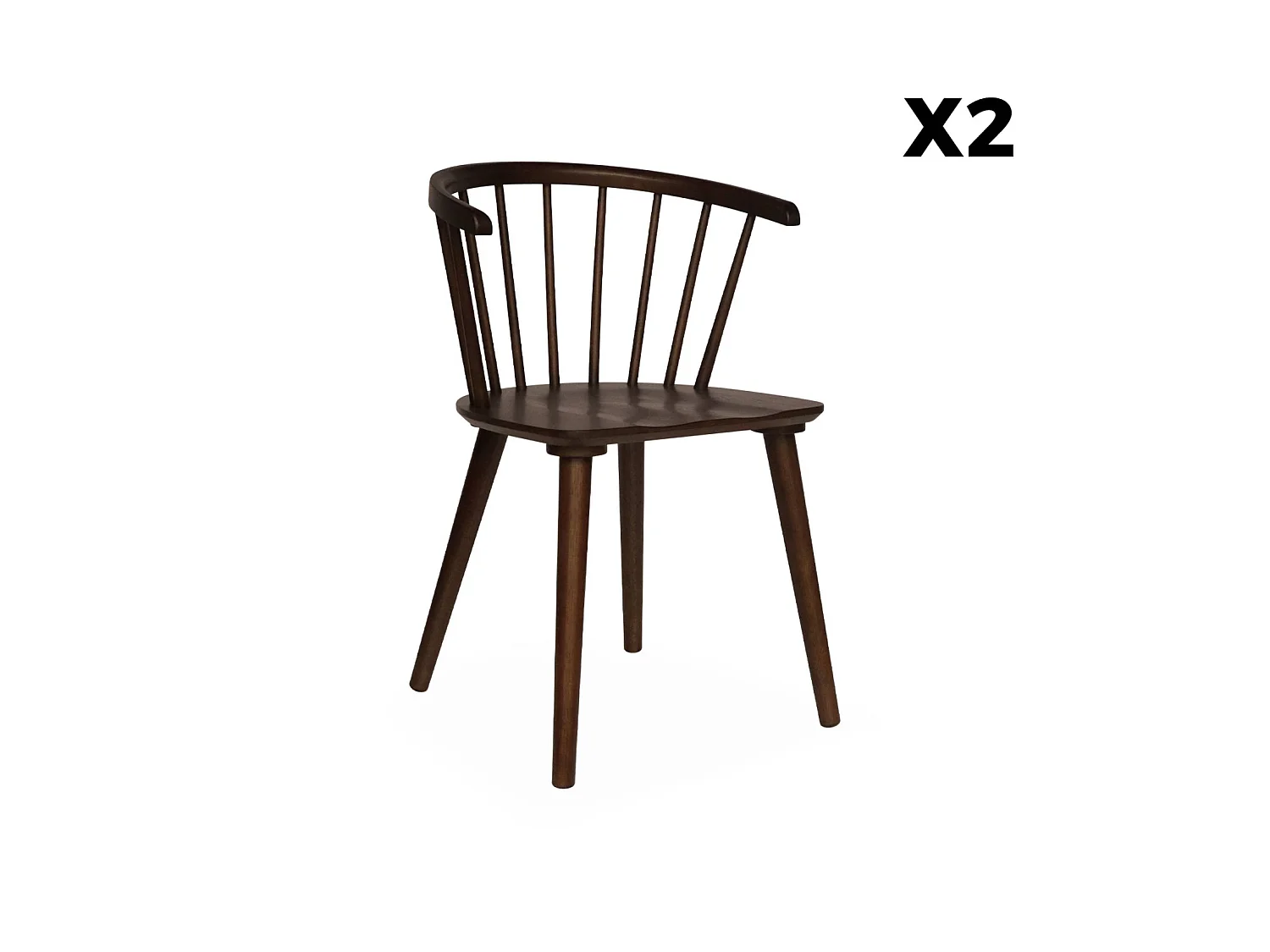 Set 2 sedie da bar in legno e compensato, Paula, Marrone scuro, 75x53x51 cm