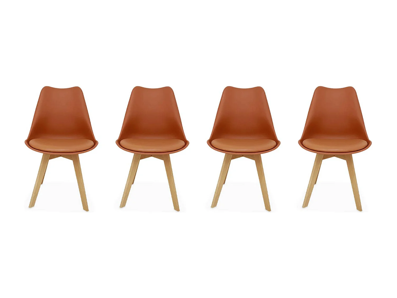 Silla escandinava con patas de madera de haya, set de 4 terracotta