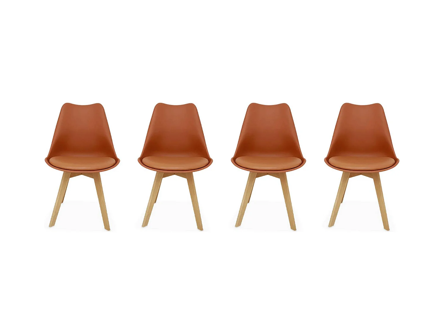 Lot de 4 chaises scandinaves. pieds bois de hêtre. chaises 1 place. terracotta