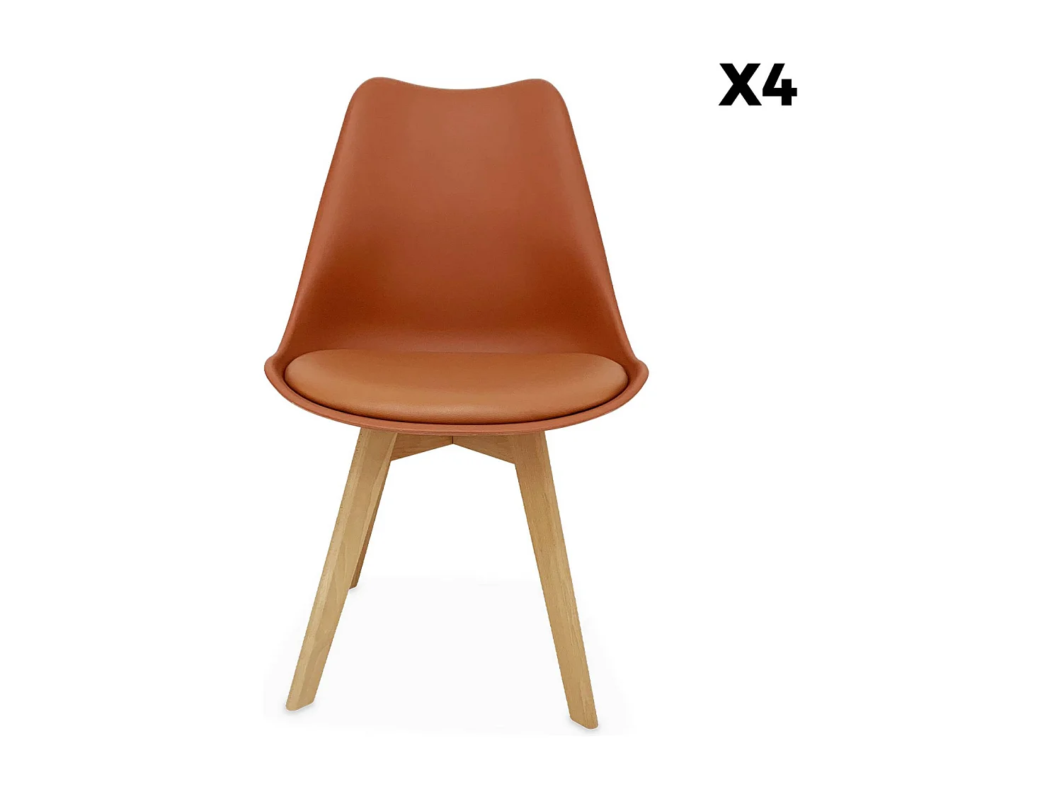 Set 4 sedie scandinave imbottite, gambe in legno , terracotta