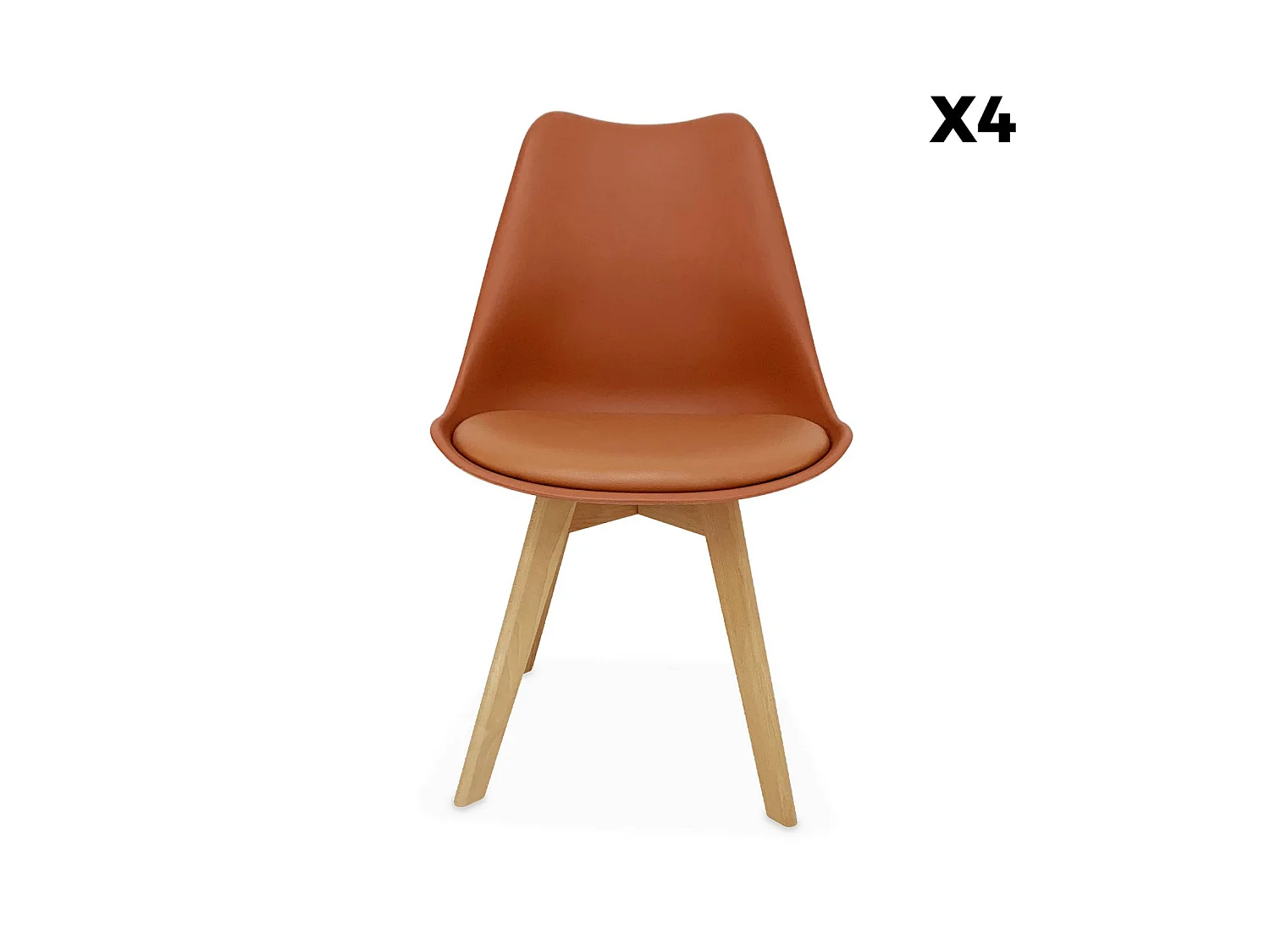 Set 4 sedie scandinave imbottite con gambe in legno , Nils, Terracotta, 47x55x81 cm