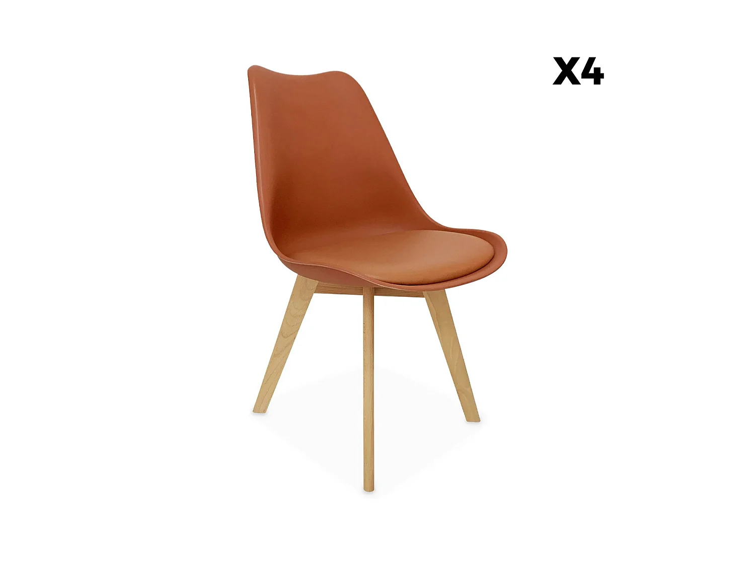 Set 4 sedie scandinave imbottite con gambe in legno , Nils, Terracotta, 47x55x81 cm