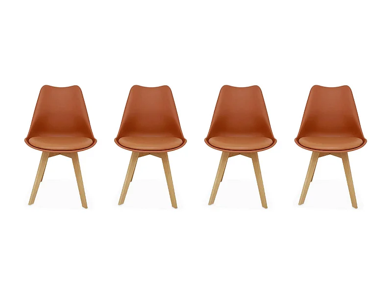 Lot de 4 chaises scandinaves. pieds bois de hêtre. chaises 1 place. terracotta