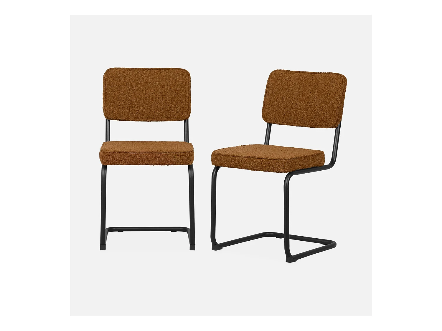 Lot de 2 chaises cantilever bouclette texturée ocre. Maja. L46 x P54.5x H84.5cm