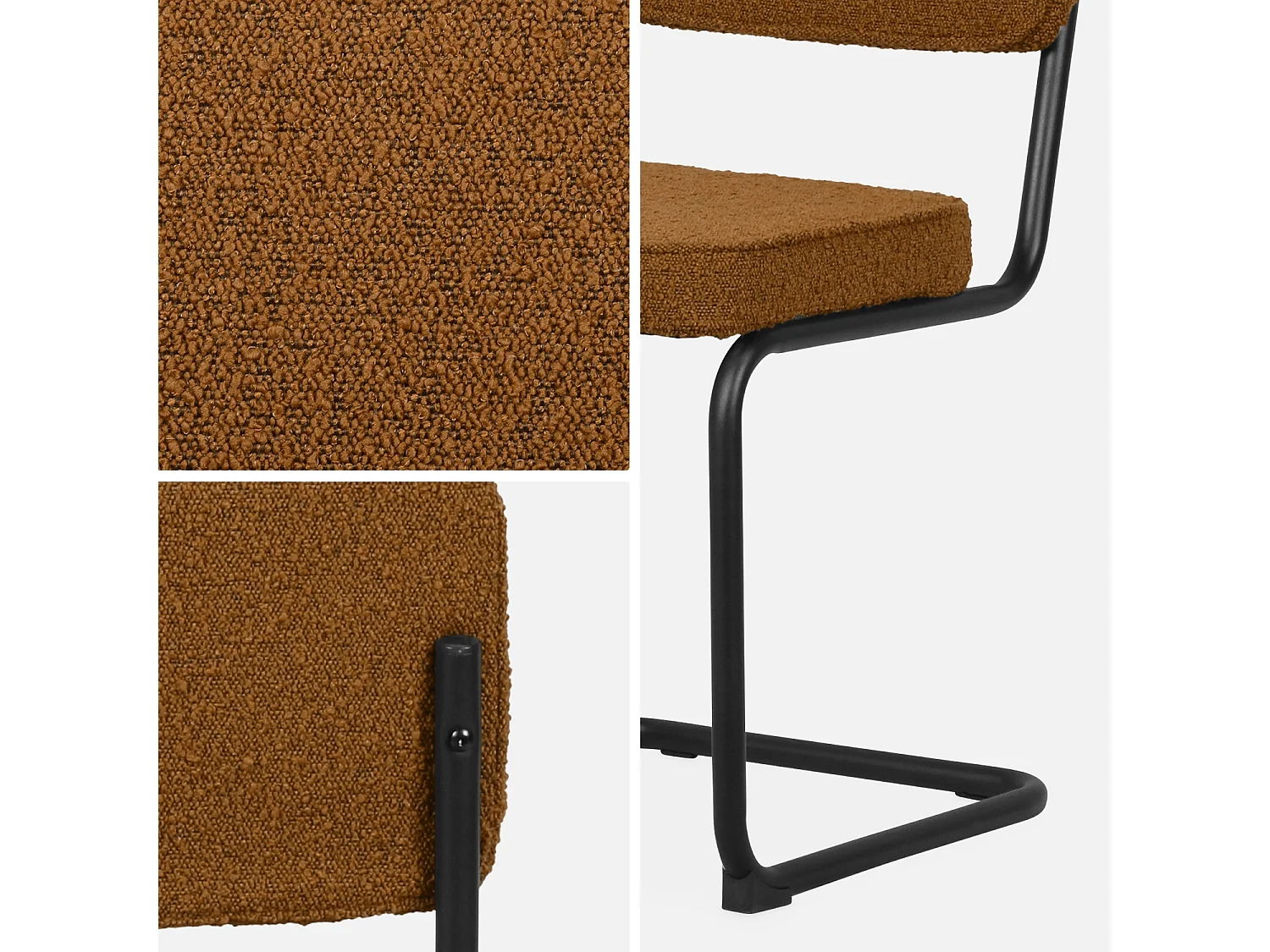 Lot de 2 chaises cantilever bouclette texturée ocre. Maja. L46 x P54.5x H84.5cm