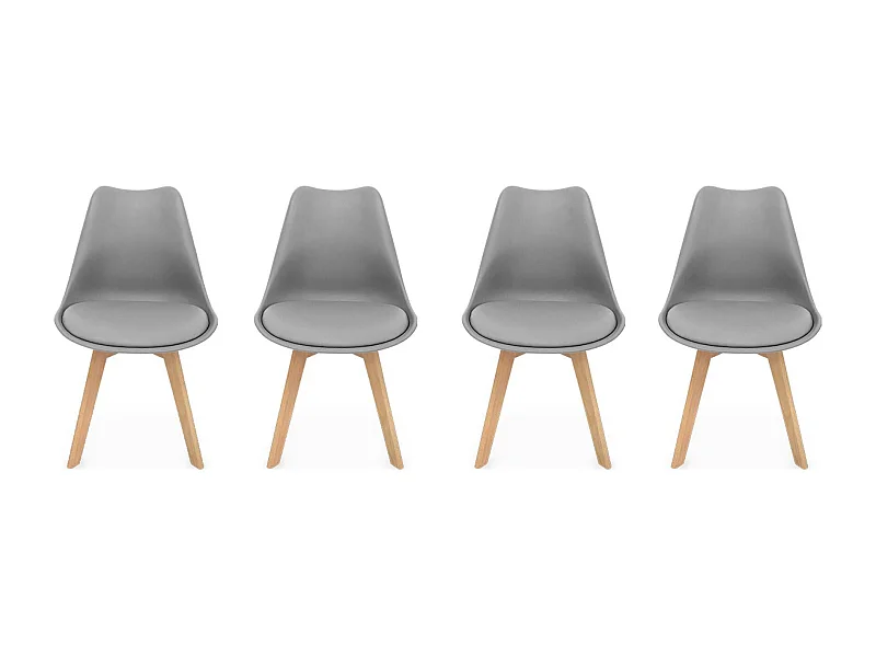 Lot de 4 chaises scandinaves. pieds bois de hêtre. chaises 1 place. gris