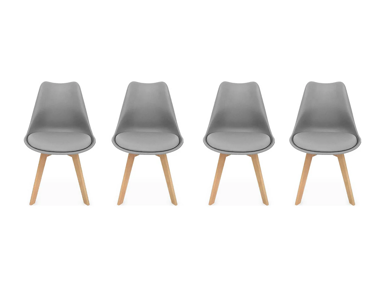 Silla escandinava con patas de madera de haya, set de 4 gris