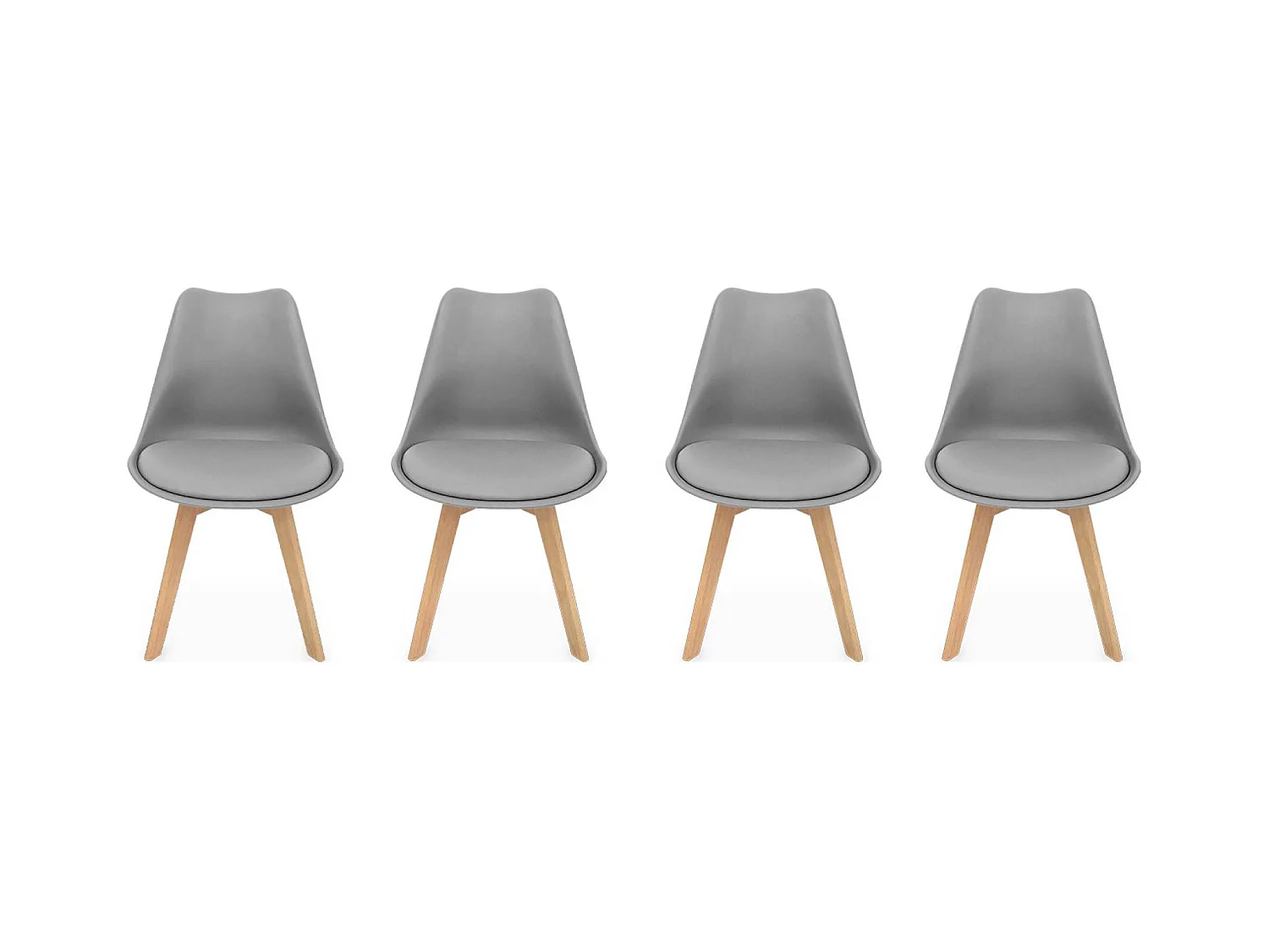 Lot de 4 chaises scandinaves. pieds bois de hêtre. chaises 1 place. gris