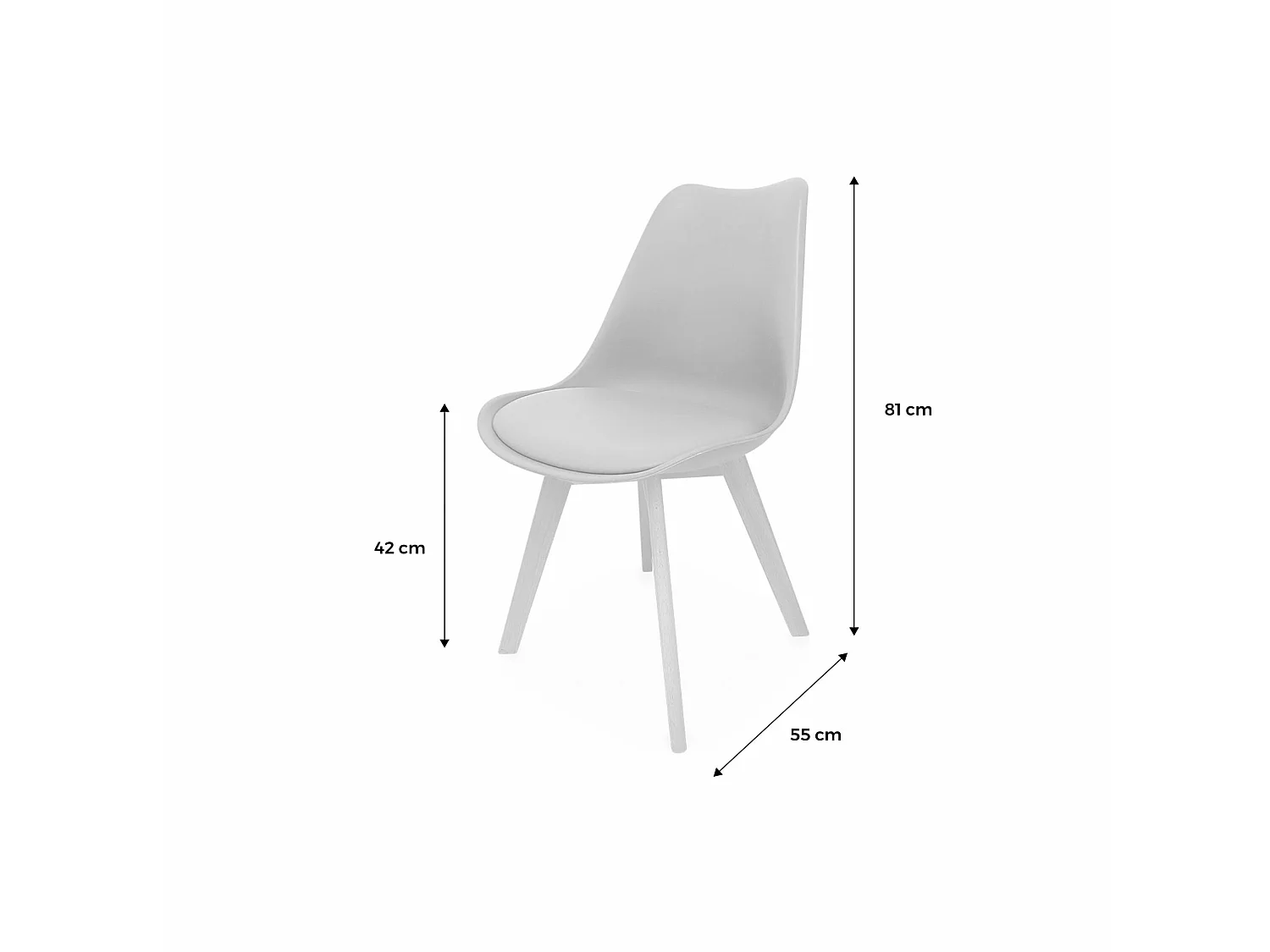 Set 4 sedie scandinave imbottite con gambe in legno , Nils, Grigio, 47x55x81 cm