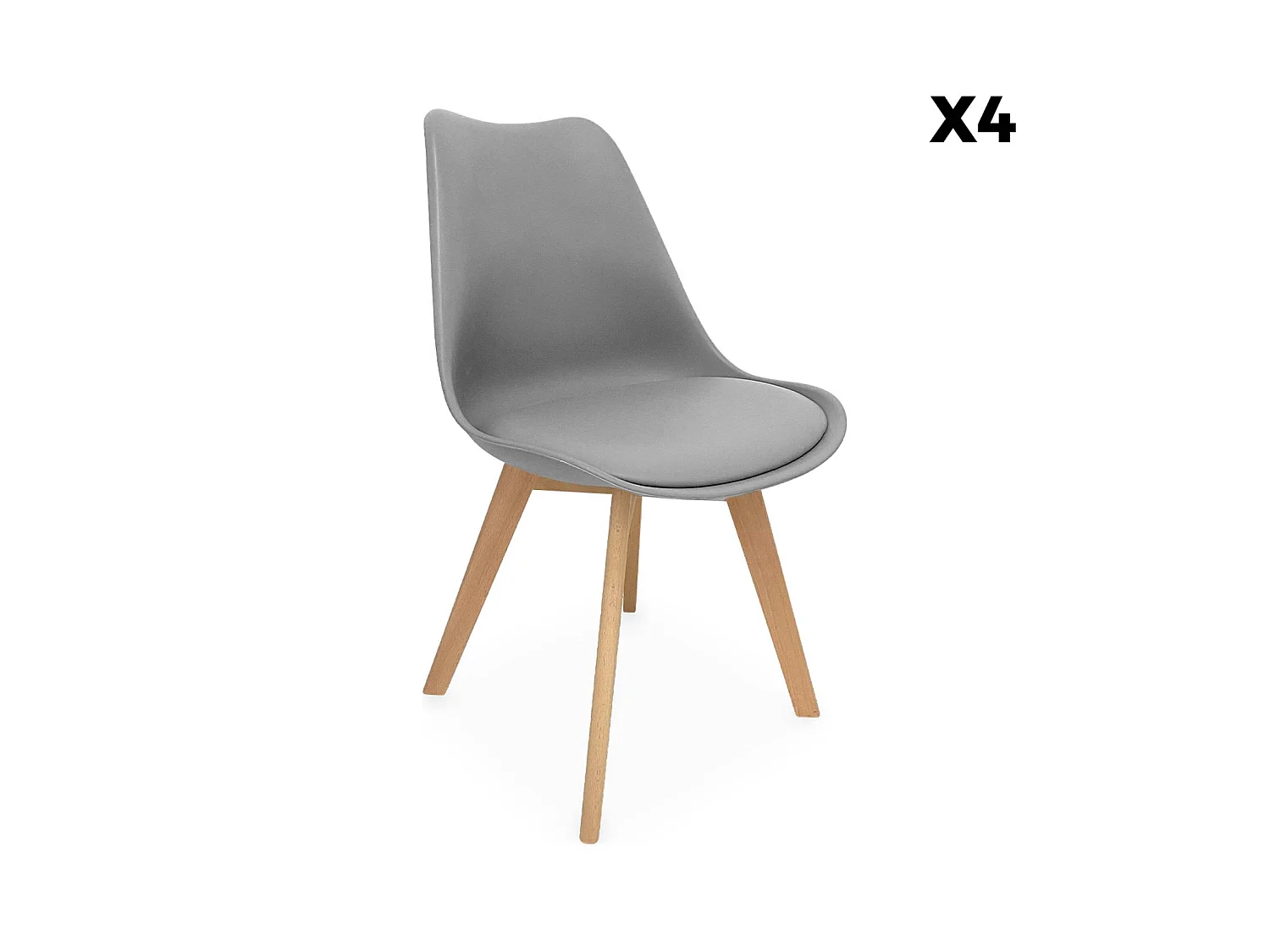 Set 4 sedie scandinave imbottite con gambe in legno , Nils, Grigio, 47x55x81 cm