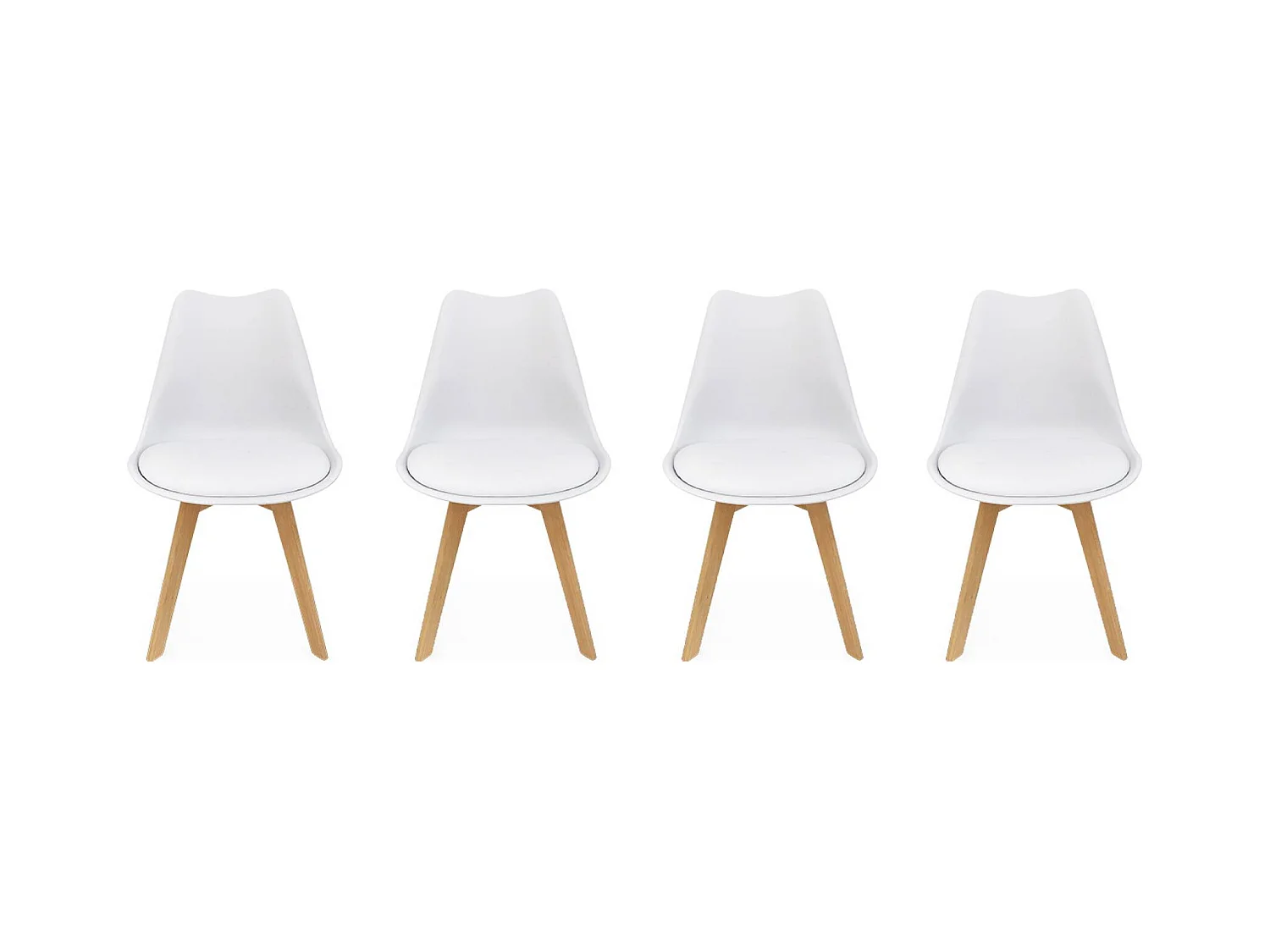 Lot de 4 chaises scandinaves. pieds bois de hêtre. chaises 1 place. blancs