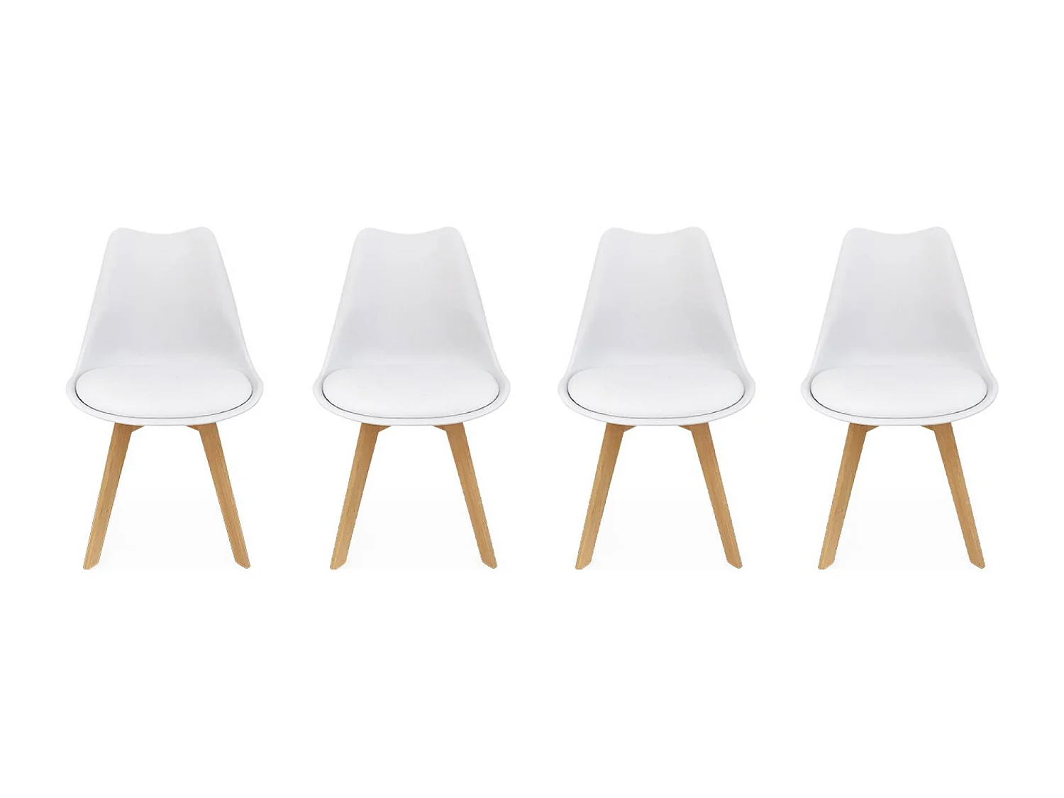 Lot de 4 chaises scandinaves. pieds bois de hêtre. chaises 1 place. blancs