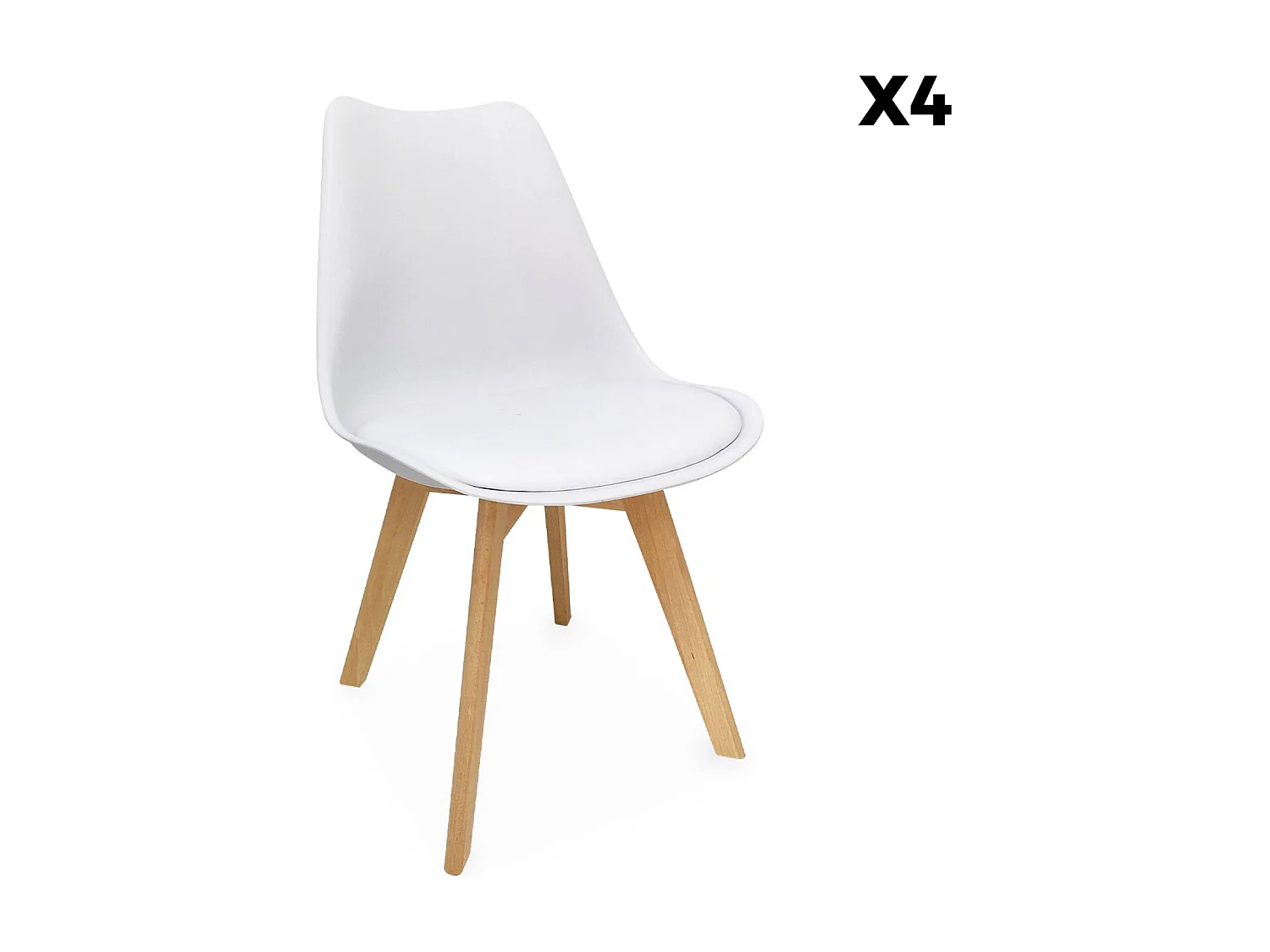 Lot de 4 chaises scandinaves. pieds bois de hêtre. chaises 1 place. blancs