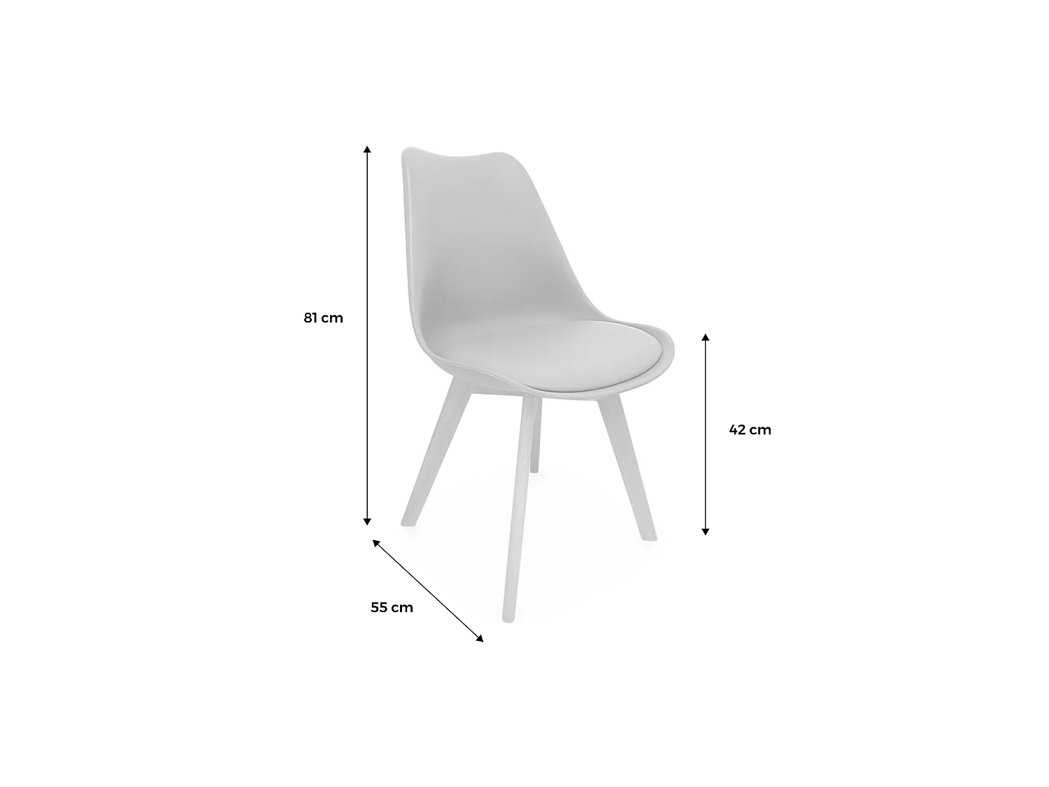 Silla escandinava con patas de madera de haya, set de 4, Blanco