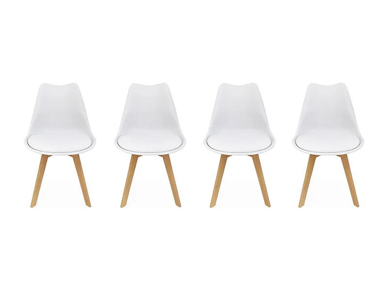 Lot de 4 chaises scandinaves. pieds bois de hêtre. chaises 1 place. blancs