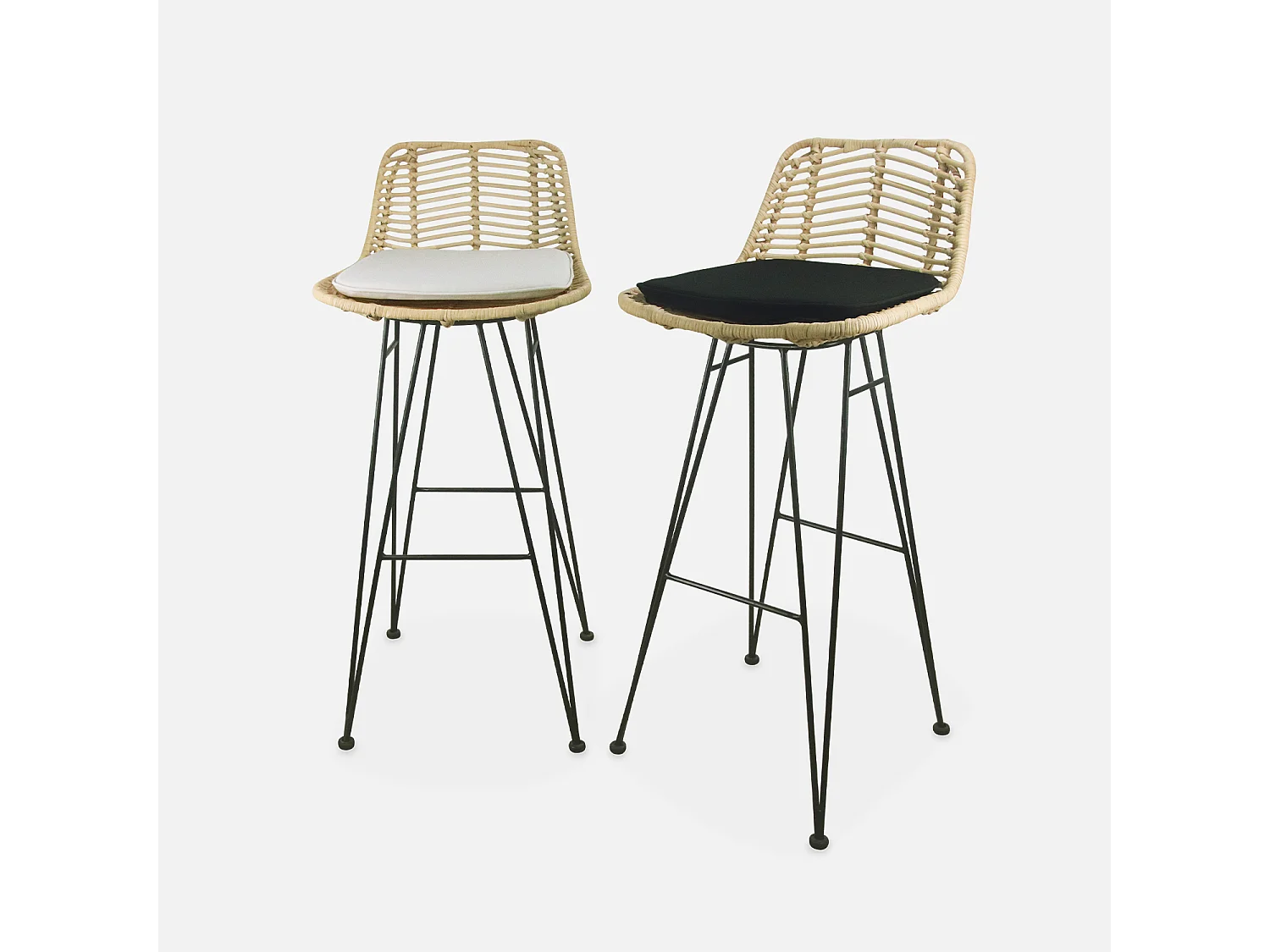 Set di 2 sgabelli da bar in metallo e rattan, marrone naturale