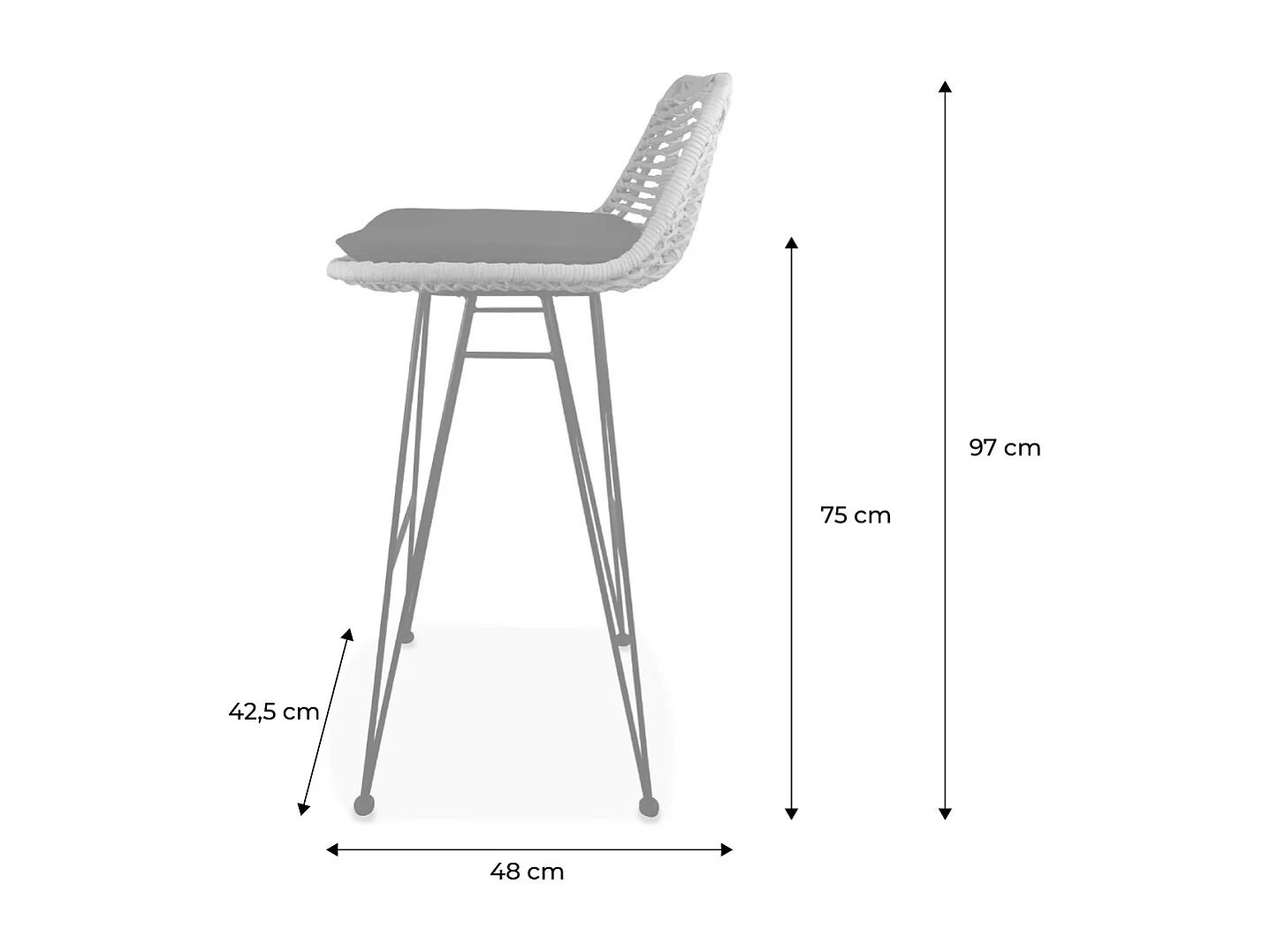 Set di 2 sgabelli da bar in metallo e rattan, marrone naturale