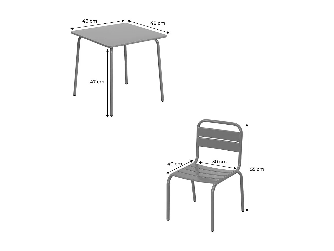 Salon de jardin enfant. table et chaises métal + 4 assises Anna - Multicolore. 48x48cm