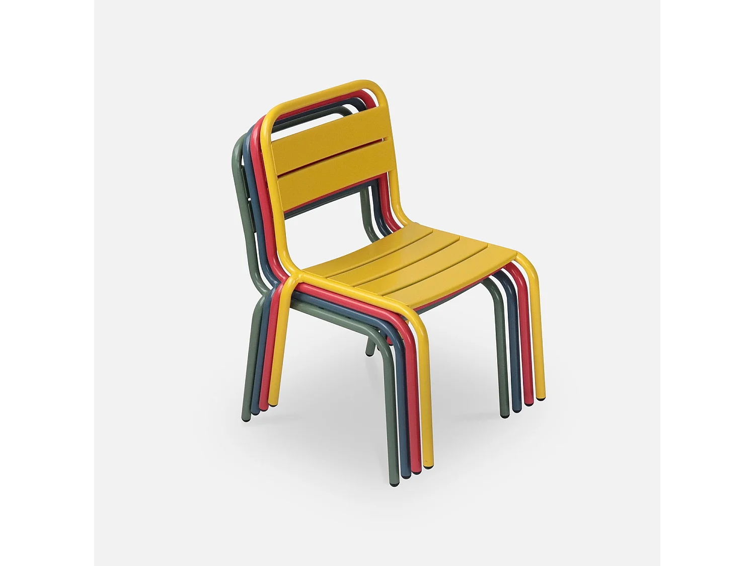 Salon de jardin enfant. table et chaises métal + 4 assises Anna - Multicolore. 48x48cm