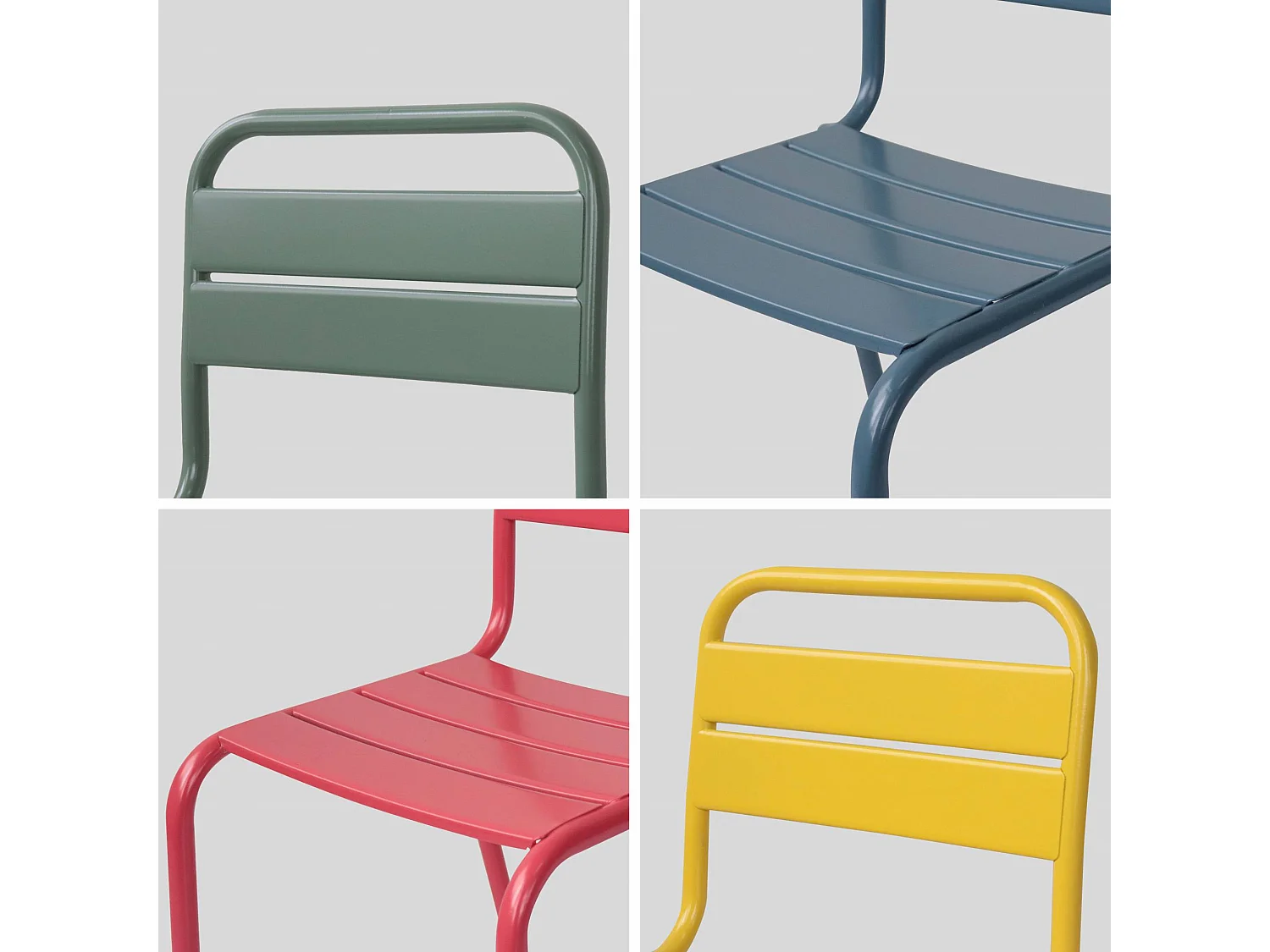 Salon de jardin enfant. table et chaises métal + 4 assises Anna - Multicolore. 48x48cm