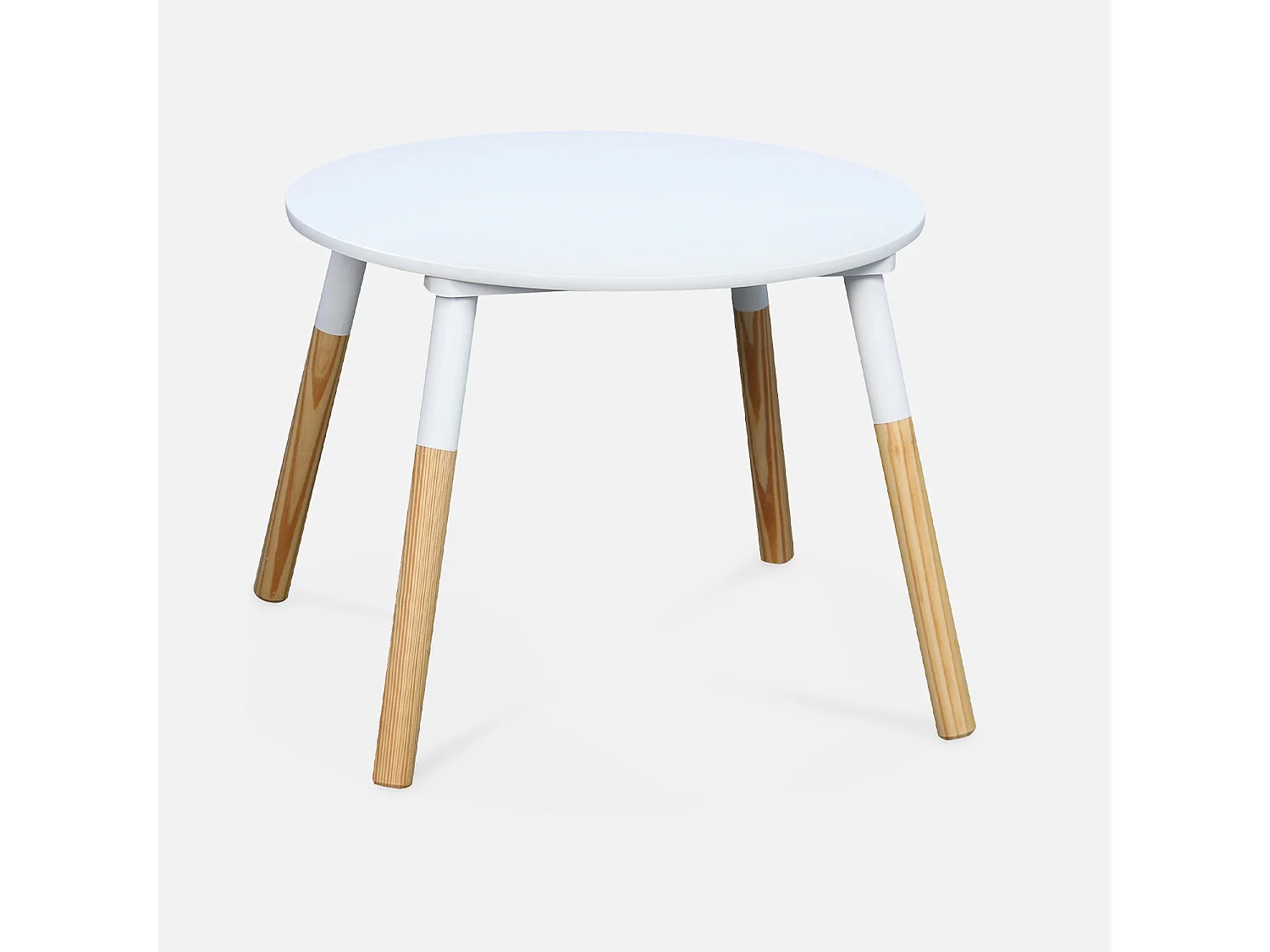 Table ronde pour enfants. deux tabourets TOBIAS - pin et MDF - Ø55 x H43CM