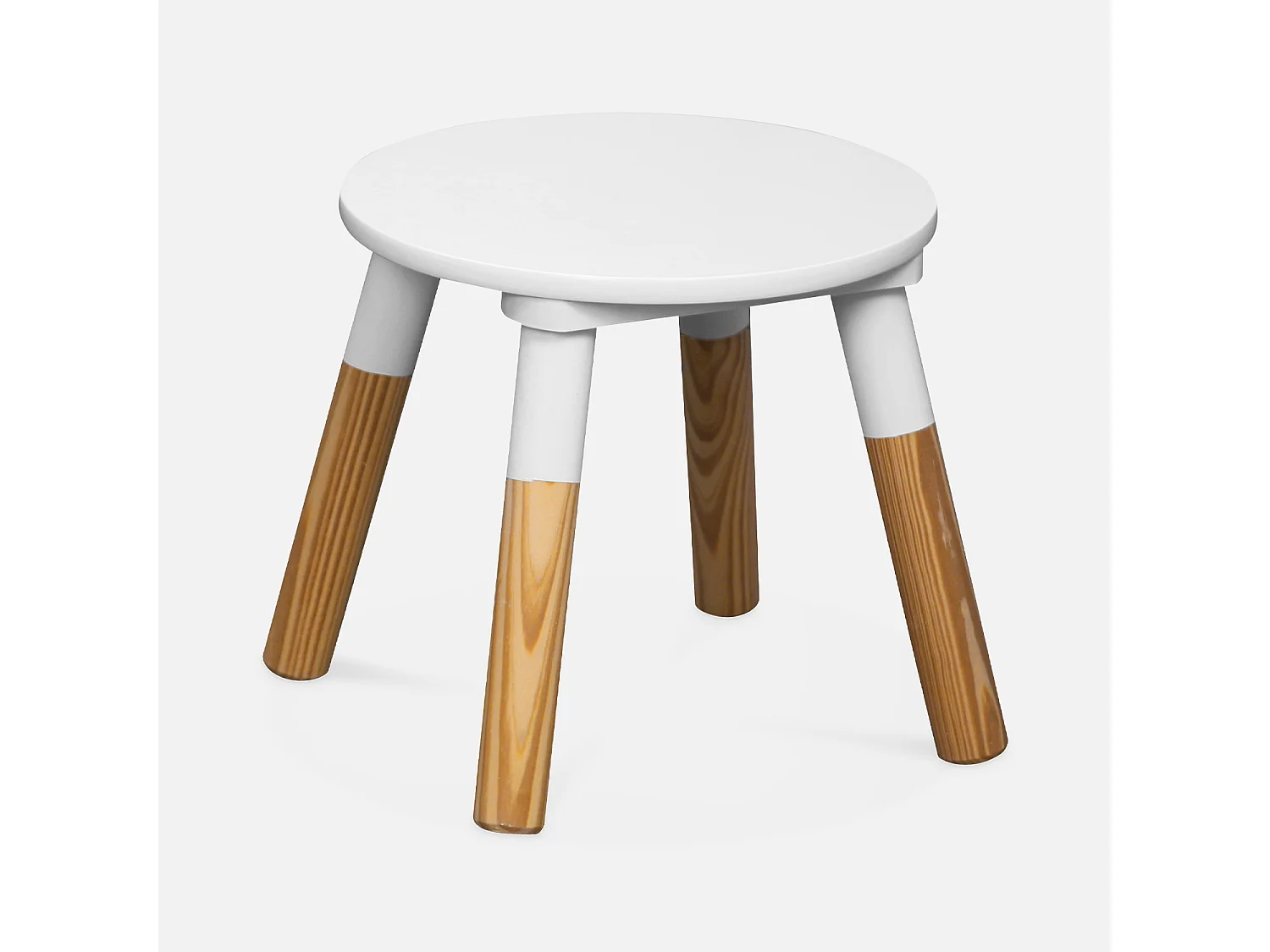 Table ronde pour enfants. deux tabourets TOBIAS - pin et MDF - Ø55 x H43CM
