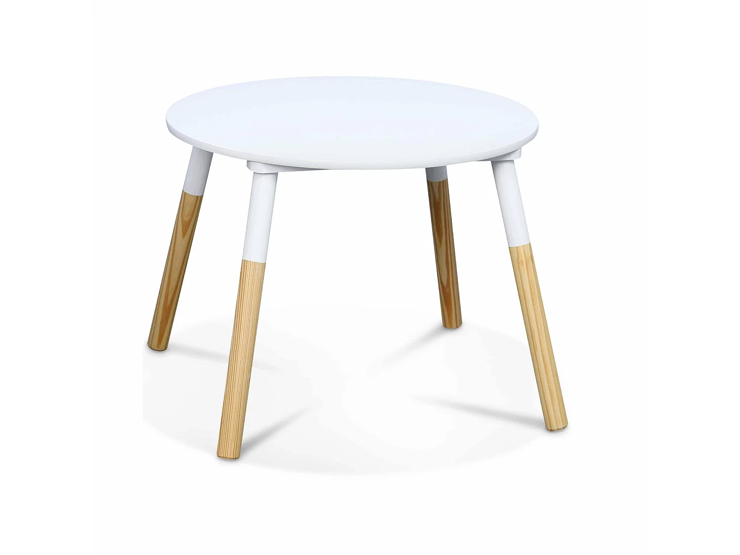 Table ronde pour enfants. deux tabourets TOBIAS - pin et MDF - Ø55 x H43CM