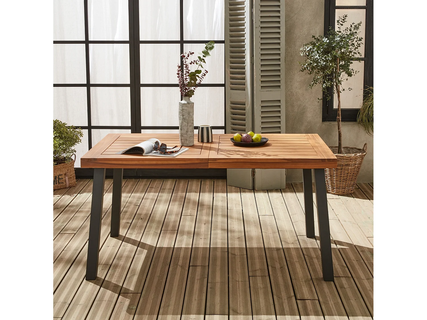 Tavolo da 6 posti in legno e metallo per interni/esterni, legno