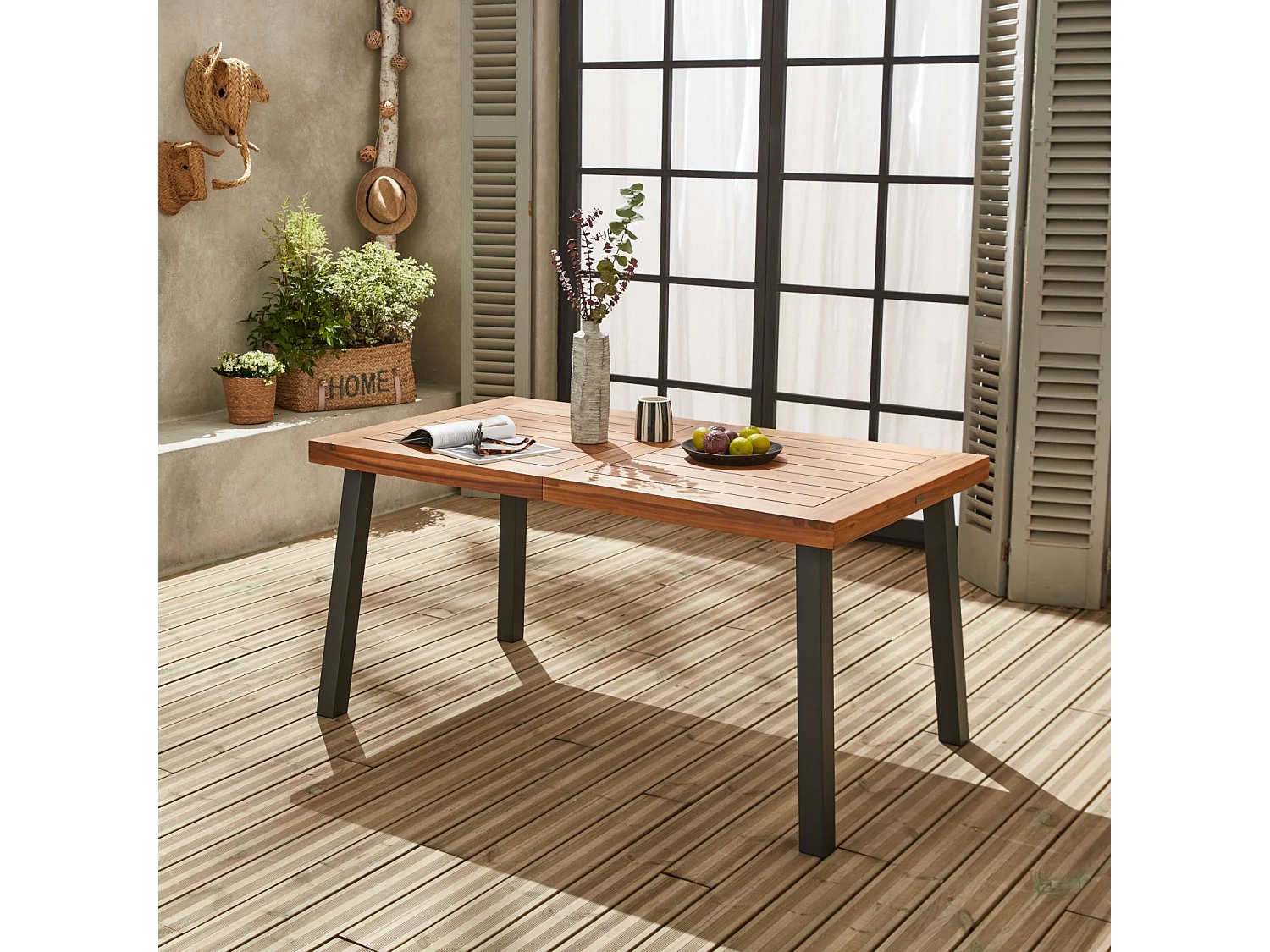 Tavolo da 6 posti in legno e metallo per interni/esterni, legno