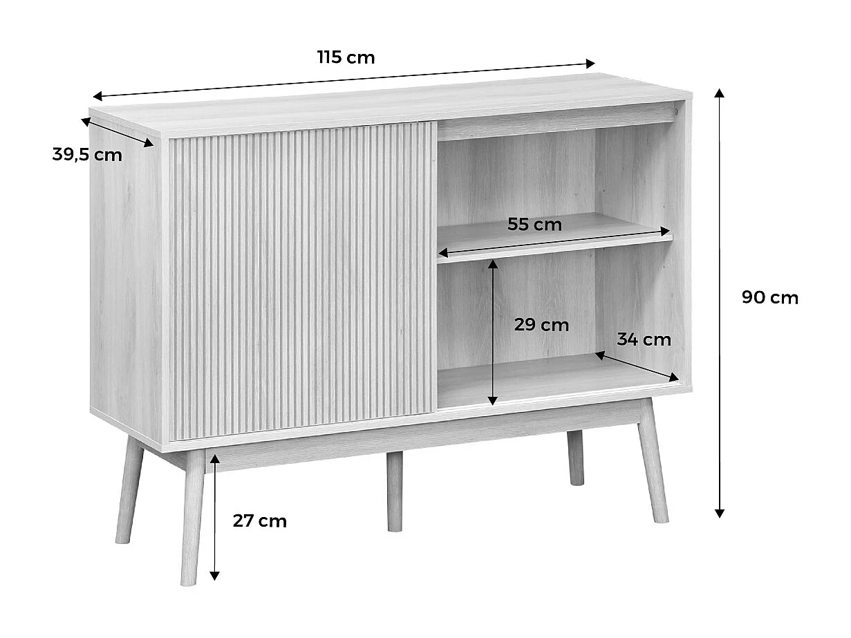 Buffet de rangement décor bois. 2 portes coulissantes. buffet haut. vaisselier. L 115 x l 39.5 x H 90cm - Linear
