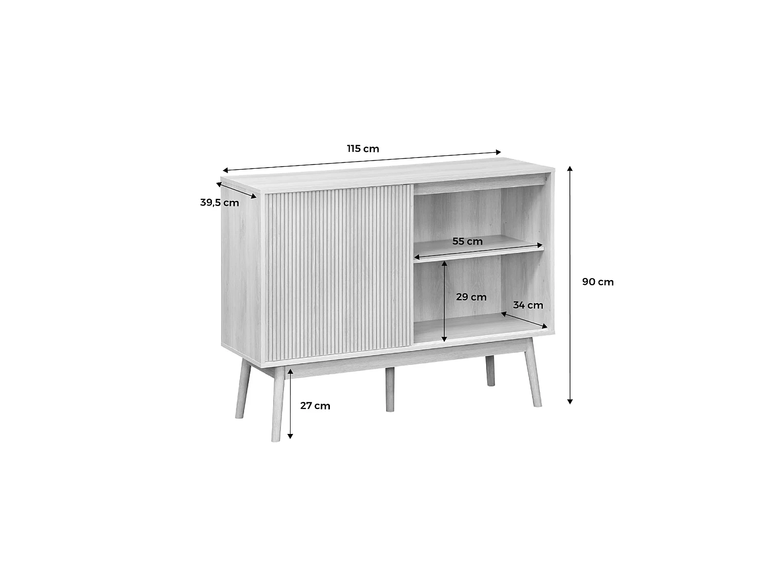 Credenza in legno, 115cm, marrone naturale