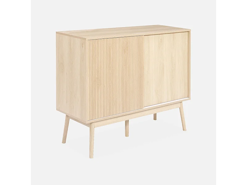 Buffet de rangement décor bois. 2 portes coulissantes. buffet haut. vaisselier. L 115 x l 39.5 x H 90cm - Linear