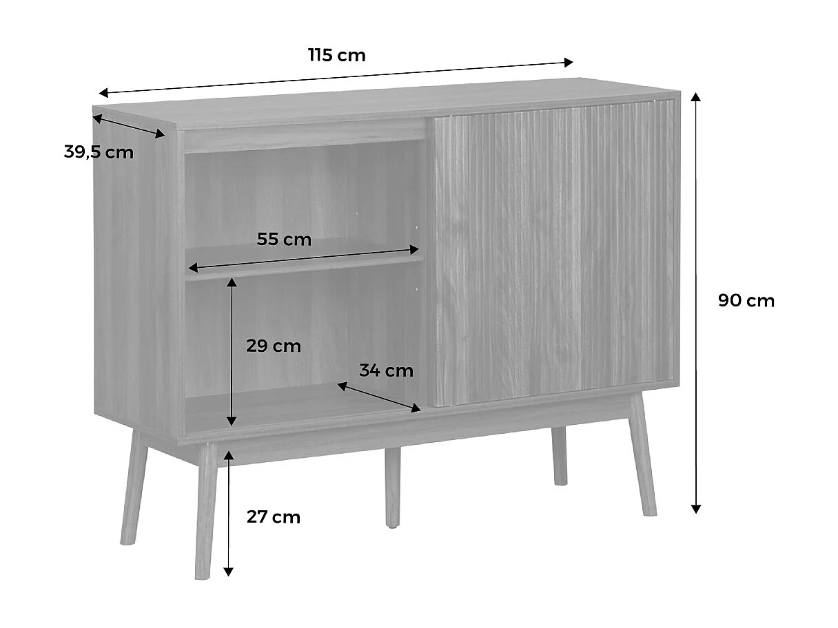 Credenza in legno, 115cm, marrone scuro naturale