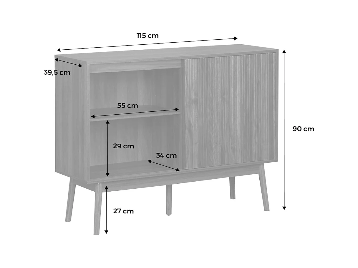 Aparador de efecto madera, 115cm madera oscura