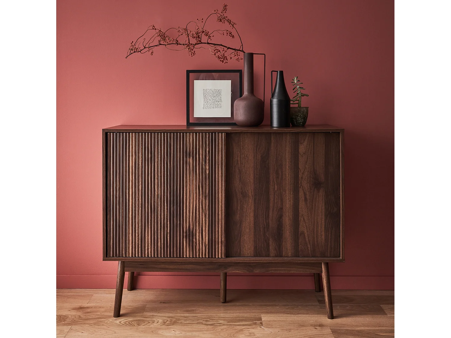Credenza in legno, 115cm, marrone scuro naturale